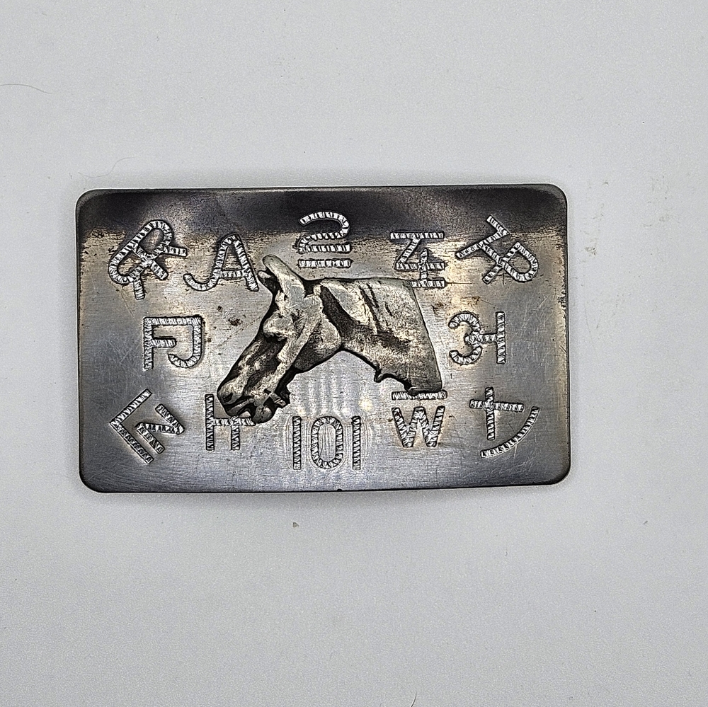 Vintage Chambers Belt Co Buckle Horse Cattle Brands Silver Tone